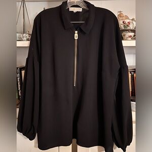 MK Black Zip-Front Collared Blouse